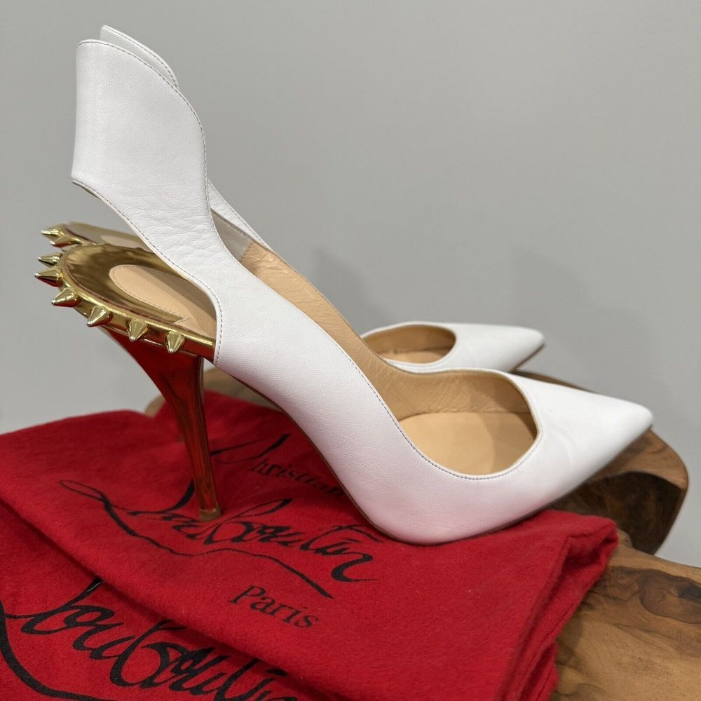 CHRISTIAN LOUBOUTIN Kid Specchio Survivita 100 Slingback Pumps 40 White Gold